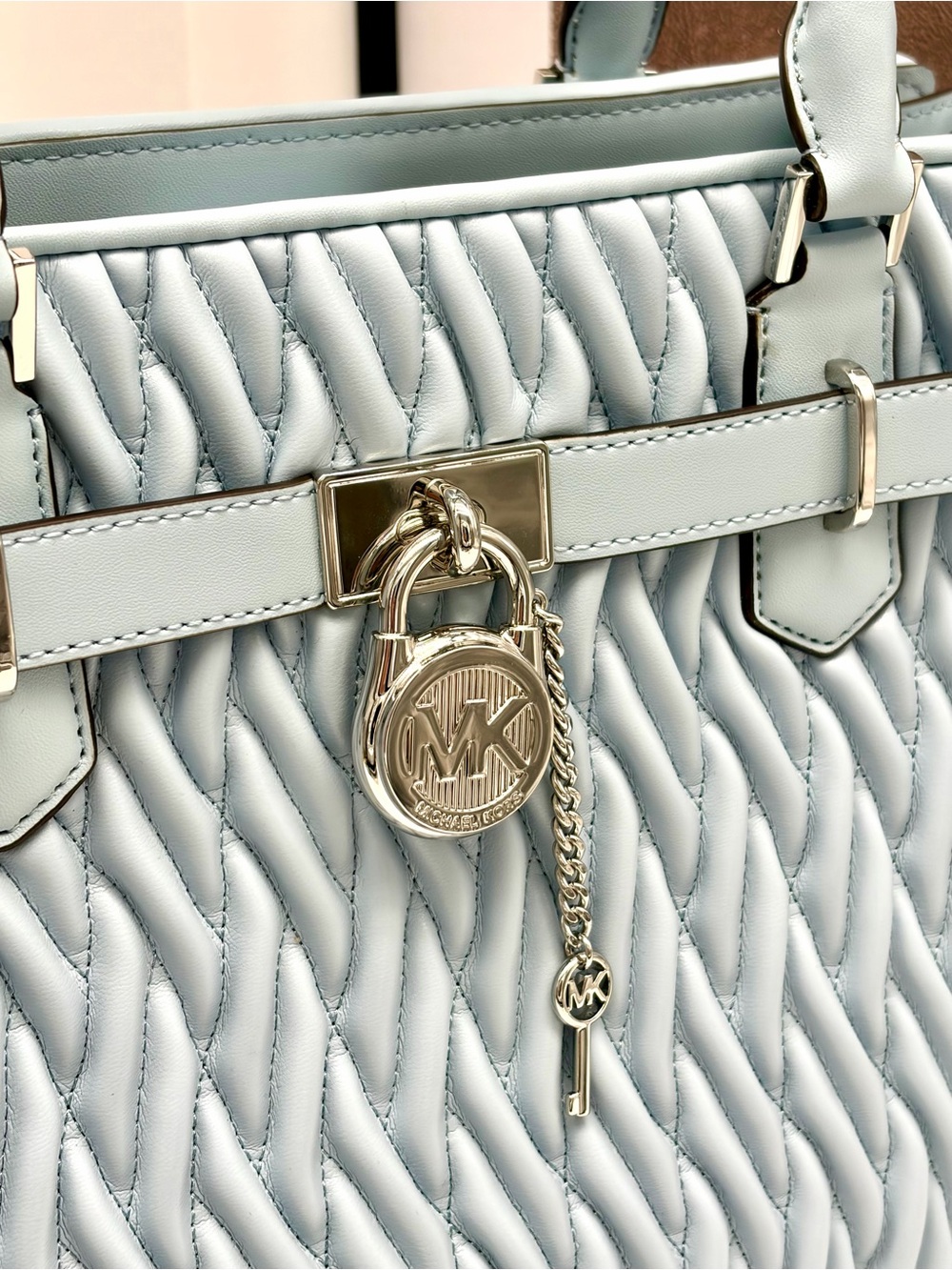 Michael Kors Hamilton Medium Satchel Crossbody Bag Pale Blue NWT - Picture 5 of 12